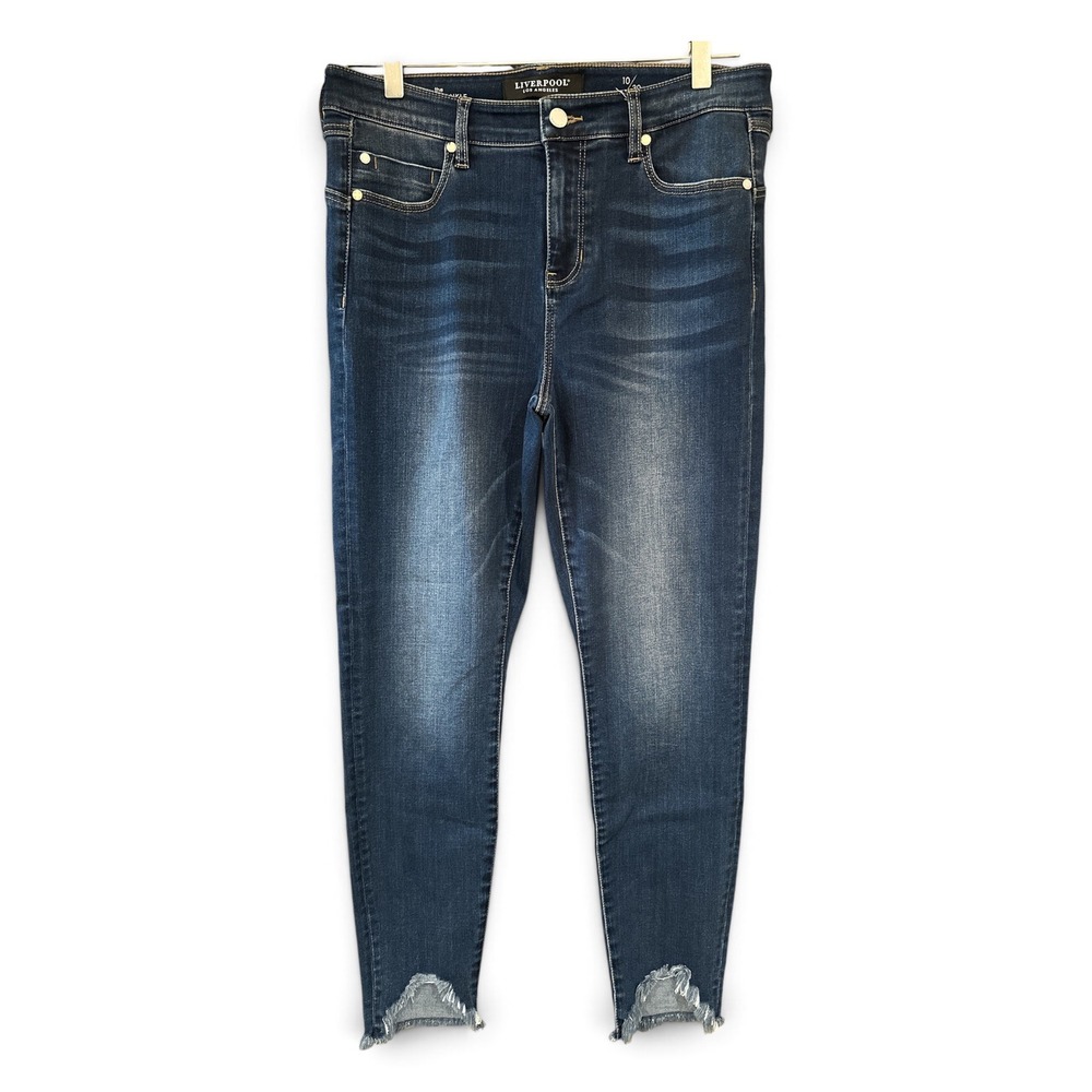 Liverpool Hugger Ankle Skinny Jeans Swanson Raw Step Hem 10/30 Dark Wash